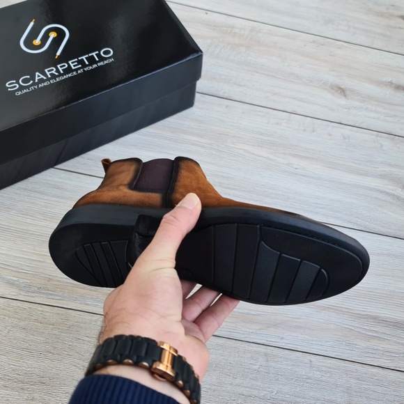 Tobacco Men's Chelsea Genuine Suede Leather Boots - Picture 3 of 6